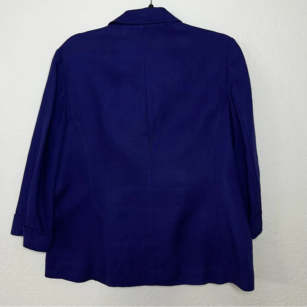 Chico’s Blazer Jacket Size 1 Medium 8‎ Blue Purple 100% Linen Jacket 3/4 Sleeve